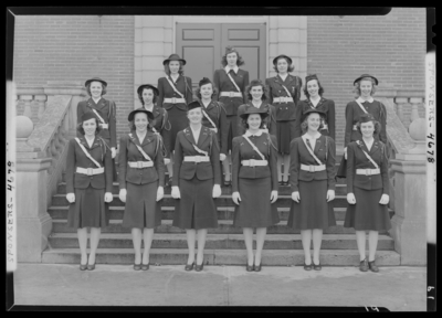 Military Sponsors, (1941 Kentuckian) (University of Kentucky);                             exterior library steps; group portrait of men in uniform