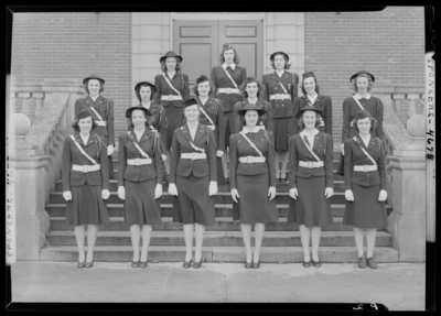 Military Sponsors, (1941 Kentuckian) (University of Kentucky);                             exterior library steps; group portrait of men in uniform