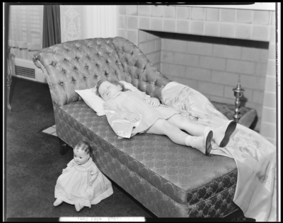Grace C. Cloud; corpse of little girl on chaise lounge, doll on                             the floor in front of chaise lounge