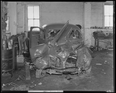 Whaley automobile accident, two damaged (wrecked) cars; OK                             Service Garage (575 West Main), interior; damaged (wrecked) car                             (vehicle), 
