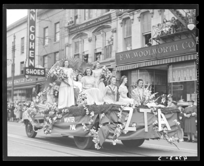 May Day Parade, (1941 Kentuckian) (University of Kentucky); three                             women riding a float down West Main; Woolworth (268 West Main) can be                             seen in the background