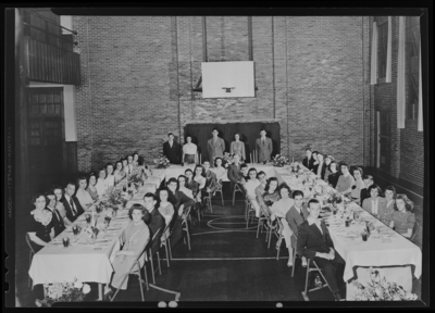 North Middletown High; interior of gymnasium (gym), banquet,                             group seated at tables