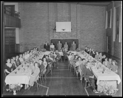 North Middletown High; interior of gymnasium (gym), banquet,                             group seated at tables