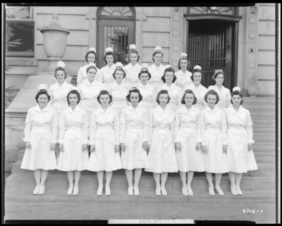 Good Samaritan Hospital, 310-330 South Limestone; exterior of                             building, group portrait of nurses