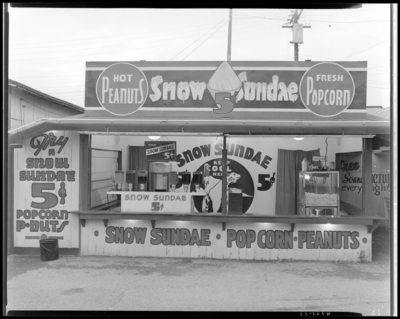 Joyland Park; Refreshment stand, snow sundae's, popcorn,                             peanuts