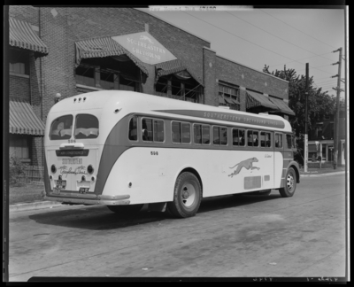 (Southeastern) Greyhound bus garage, North Limestone and Loudon;                             bus number 598 (no. 598) parked in front of terminal (depot) on                             Loudon