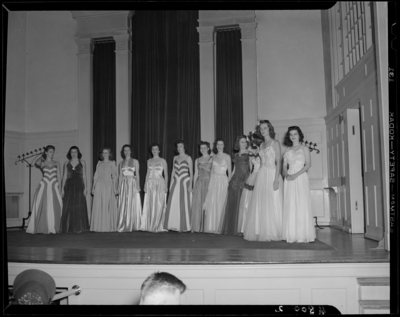 Beauty Contestants & Queen, (1942 Kentuckian) (University                             of Kentucky); Memorial Hall, interior; contestants on stage