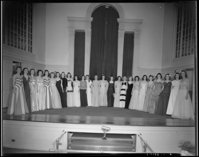 Beauty Contestants & Queen, (1942 Kentuckian) (University                             of Kentucky); Memorial Hall, interior; contestants on stage
