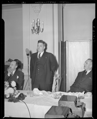 Kentucky Mining Institute; Lafayette Hotel, interior; Banquet;                             speaker standing in front of a microphone