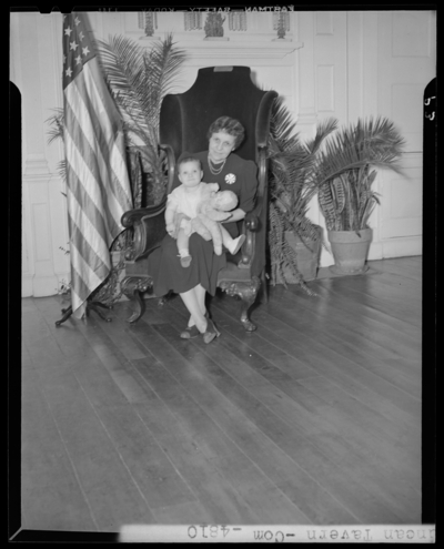 Duncan Tavern; woman holding a child; photographs ordered by the                             Kentucky Sesquicentennial (150th anniversary) Commission
