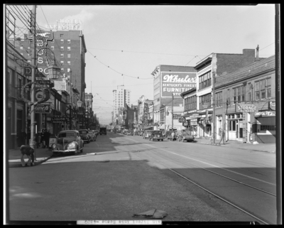 Dupont; Main Street, Christmas scenes (decorations); view looking                             down length of Main Street