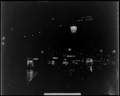 Dupont; Main Street, Christmas scenes (decorations); view looking                             down length of Main Street; night shot