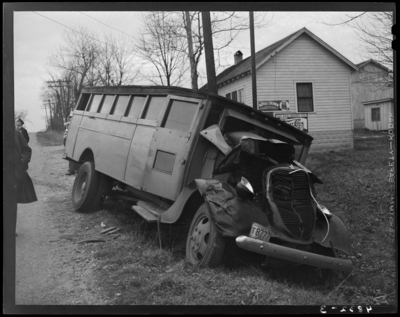 State Auto Mutual Insurance Company: wreck of Fayette                             African-American segregated school bus and truck; school bus in ditch,                             extensive front-end damage