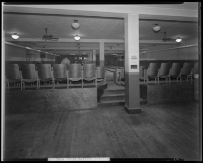 Congress Bowling Alley (228 1/2 East Main); interior, view of                             seating area; photographs requested by Aetna Insurance Company (112                             Esplanade)