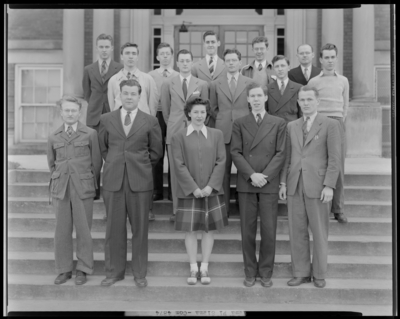 Sigma Pi Sigma, (1942 Kentuckian) (University of Kentucky);                             Physics building, exterior front steps, group portrait