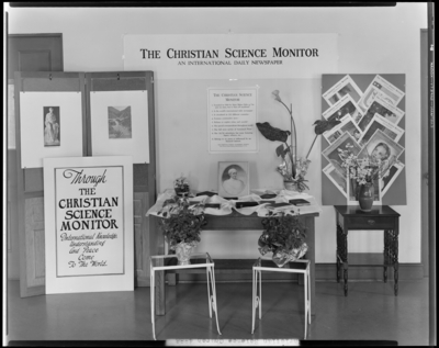 Christian Science Church, 110 Park; interior, table and wall                             display for The Christian Science Monitor newspaper