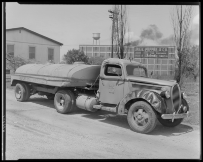 Gulf Refining Company, (Manchester & Old Frankfort Pike);                             exterior, damaged (wrecked) tanker truck, front view; photographs                             requested by Louis Van Overbeke (Travelers Insurance)