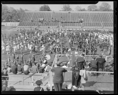 Allstate High School Marching Band; Stadium, University of                             Kentucky; wide angle view of stadium, bands on the field