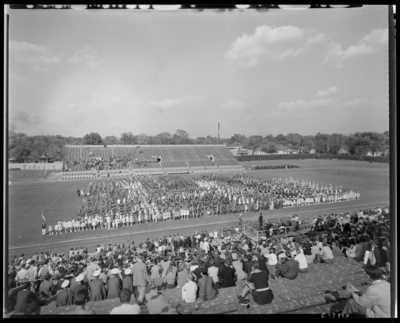 Allstate High School Marching Band; Stadium, University of                             Kentucky; wide angle view of stadium, bands on the field