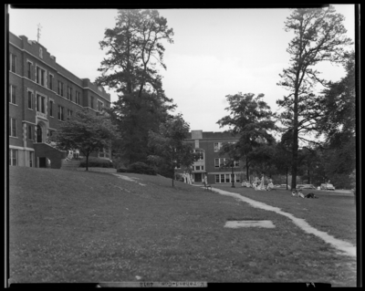 Moorhead College; campus scene; exterior view of Allie Young Hall                             and unidentified building