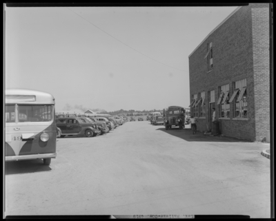 Lexington Railway System; Lafayette Hotel, exterior; buses parked                             next to hotel