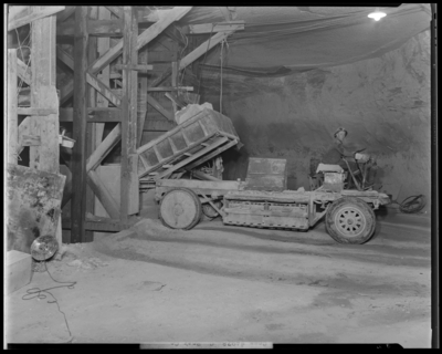 Central Rock Company, (Old Frankfort Pike); mine; interior;                             worker operating mining equipment