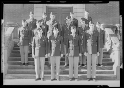 Military Company A group standing on steps of building (1943                             Kentuckian) (University of Kentucky)