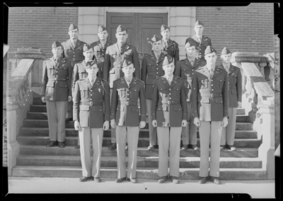 Military Company A group standing on steps of building (1943                             Kentuckian) (University of Kentucky)