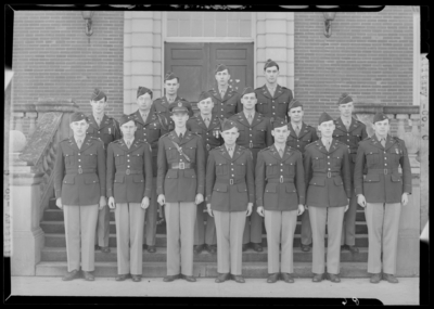 Military Company C group standing on steps of building (1943                             Kentuckian) (University of Kentucky)