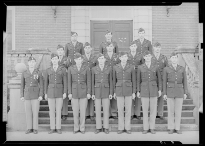 Military Company F group standing on steps of building (1943                             Kentuckian) (University of Kentucky)