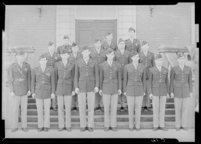 Military Company G group standing on steps of building (1943                             Kentuckian) (University of Kentucky)