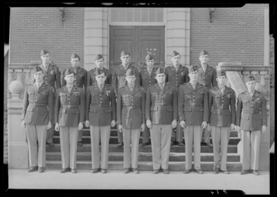 Military Company I group standing on steps of building (1943                             Kentuckian) (University of Kentucky)