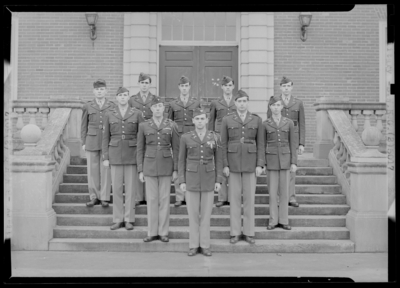 Military BNHG standing in group on steps (1943 Kentuckian)                             (University of Kentucky)