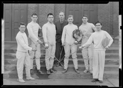 Fencing Team ; group gathered on steps (1943 Kentuckian)                             (University of Kentucky)