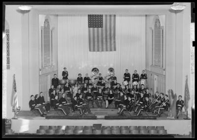 University Of Kentucky band, group standing on stage of Memorial                             Hall