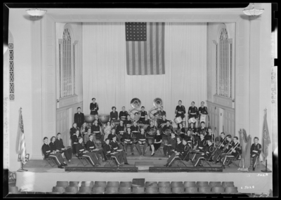 University Of Kentucky band, group standing on stage of Memorial                             Hall