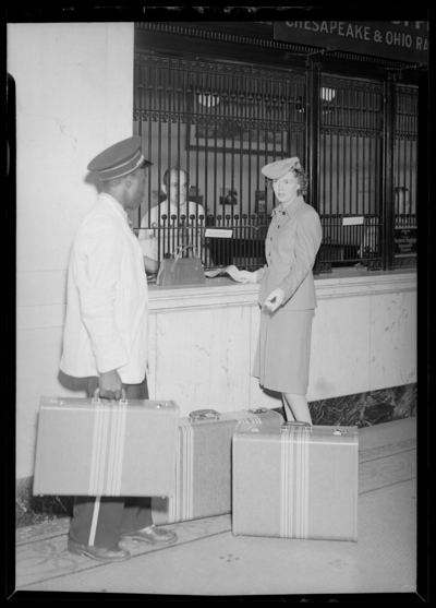 Loom & Needle, 170 Esplanade (clothing); Southern                             Station; woman standing at ticket counter
