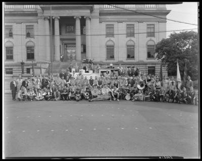 American Legion Voiture Locale 785 40/8; band on steps of                             Municipal Building