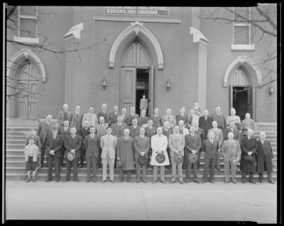 St. Paul's Roman Catholic Church (427 West Short); Knights                             of Columbus; group standing on steps of church