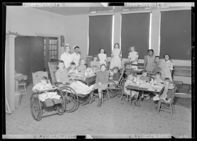 Good Samaritan Hospital, 310-330 South Limestone; Kentucky                             Crippled Children’s Commission; group of children and nurses in                             room
