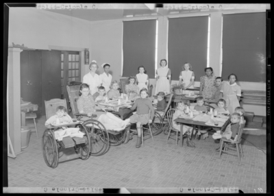 Good Samaritan Hospital, 310-330 South Limestone; Kentucky                             Crippled Children’s Commission; group of children and nurses in                             room