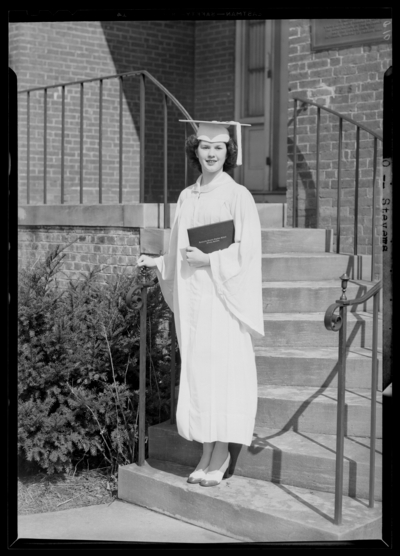 Kentucky Female Orphan School, 201-203 West Short; individual                             standing with diploma; Stevens