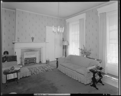 Roy Farmer; interior of home; sitting room with                             fireplace