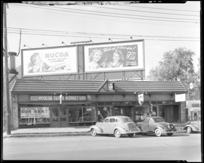 B & F Electric Company, 187 North Limestone; Modern Super                             Market, 648 East Main; Perfection Ice Cream, 644-646 East Main; Ray                             & Davidson Barber and Beauty Shop; building; exterior; billboard                             adds above building for 
