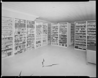 B & F Electric Company, 187 North Limestone; unidentified                             store address; interior; shelving with electrical goods