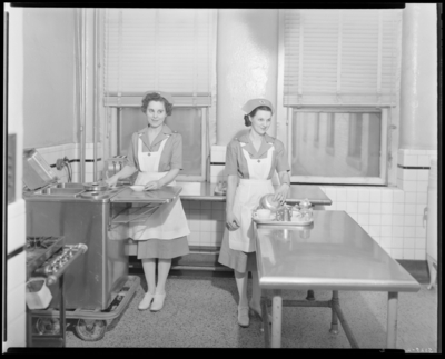 Good Samaritan Hospital, 310-330 South Limestone; two nurses with                             food trays