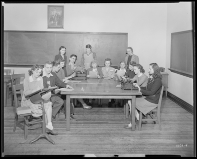 News Club, Garth High School (Georgetown); interior; students                             working at a table