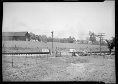 George Rogers farm (Georgetown Pike); railroad tracks, view from                             side; barn in the distance