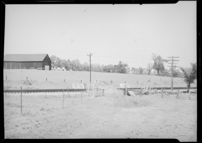 George Rogers farm (Georgetown Pike); railroad tracks, view from                             side; barn in the distance