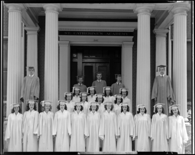 St. Catherine's Academy (Sisters of Charity of Nazareth),                             240 North Limestone; graduating class; exterior of building; group                             portrait